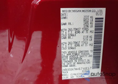 2022 Nissan Frontier Pro-4X 4X4 from USA, damaged, VIN 1N6ED1EK7NN674857